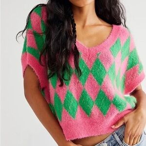 Free People Through The Motions Vest, Pink and Green, Size Medium